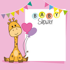 baby shower girl. Cute giraffe. space for text or photo