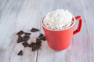 Mug of Winter Hot Chocolate Beverage With Whipped Cream