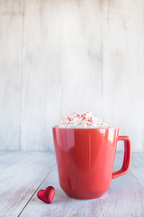 Mug of Cozy Winter Hot Chocolate with Valentine Heart