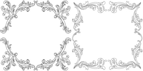 Set of vintage border frame engraving with retro ornament pattern in antique baroque style decorative design. Vector
