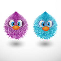 Fototapeta premium Funny cartoon colorful shaggy balls with eyes fluffy round fur characters vector illustration