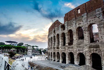 Italian architecture of Rome. Atmospheric city. The legendary Colosseum. blood and Sand
