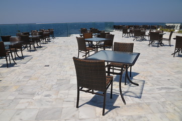 Perfect dinner spot on a terrace in Kusadasi Turkey. Tables in the cafe