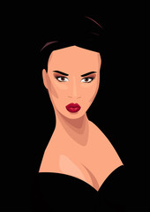 Beautiful brunette woman face. Vector illustration.