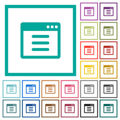 Application options flat color icons with quadrant frames