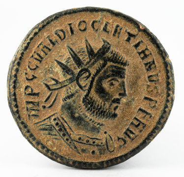 Antoninianus. Ancient Roman copper coin of Emperor Diocletian. Obverse.