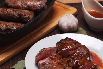 cooking duck breast on a grill pan