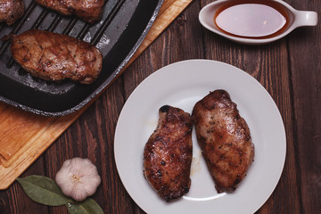 cooking duck breast on a grill pan