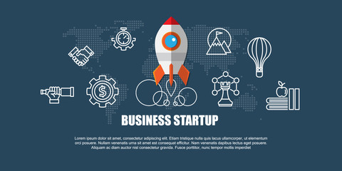 Modern flat design Business startup Web Header or Banner in Concept of Online Business Project Starting.