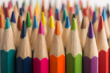 Fototapeta premium Assortment of Colored drawing pencils in a variety of colors macro