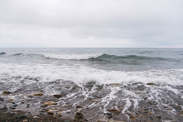 Storm on the black sea in winter