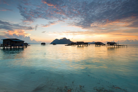 Beautiful sunrise in Tun Sakaran Marine Park, Semporna, Sabah Borneo, Malaysia.