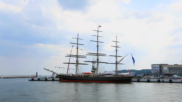 Pleasure vessel with tourists on board ready to leave harbor for open sea voyage