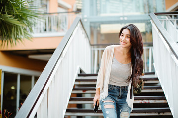 Portrait of beautiful young Asia woman at shopping mall