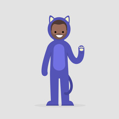 Young black character wearing a cat costume