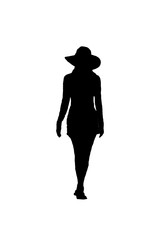 Isolated Silhouette Woman With Hat Back View