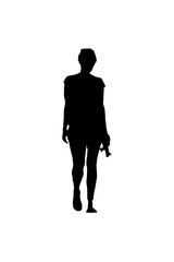 Isolated Silhouette Woman Walking Back View
