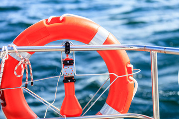 Rescue ring on sailing boat during cruise
