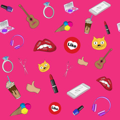  Pattern on a pink background with different images