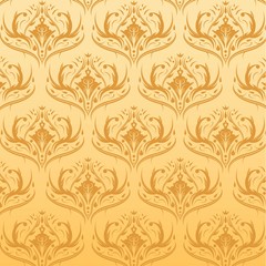 Seamless Damask Pattern Orange Background, Vector, Illustration, Eps File