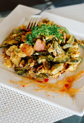 Stir Fried Bitter Melon with Eggs and bacon