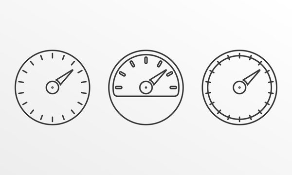 Speedometer and meter icon set in line style. Dashboard outline signs. Vector illustration.