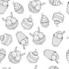 Seamless ice cream pattern, hand-drawn