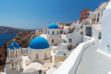 White church of Oia village on Santorini island. Greece © kwiatek7