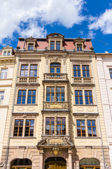 Fototapeta premium Decorative facade of a building in Baroque architecture style in the old town of Zittau, Germany