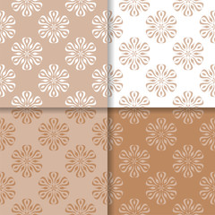 Wallpaper set of brown beige seamless patterns with floral ornaments