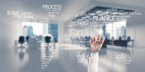 World map in office interior as symbol for international busines