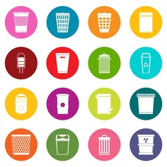 Trash can icons many colors set