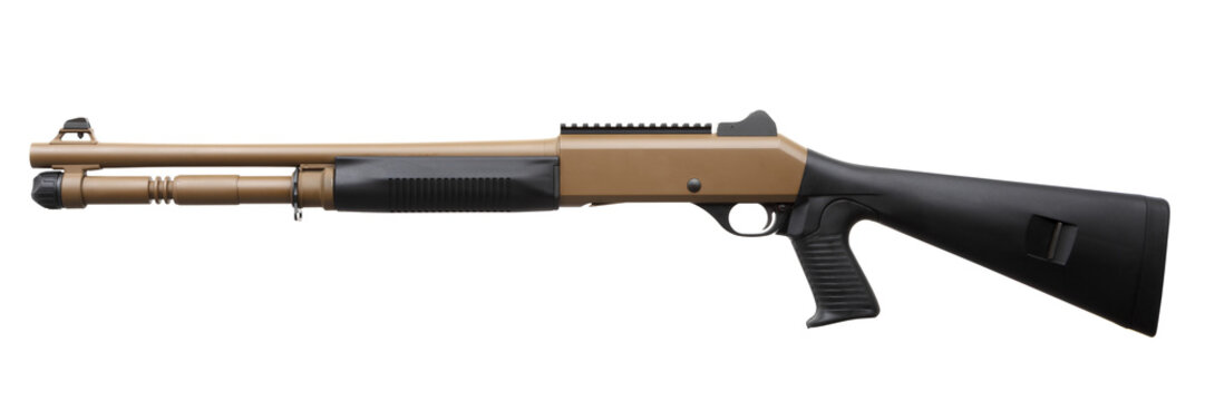 Gun. Brown Shotgun isolated on white