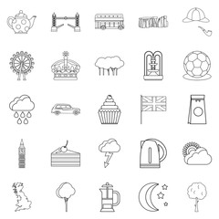 Detached house icons set, outline style