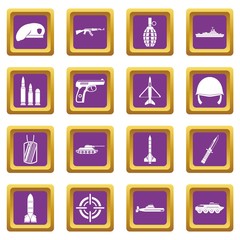 Military icons set purple