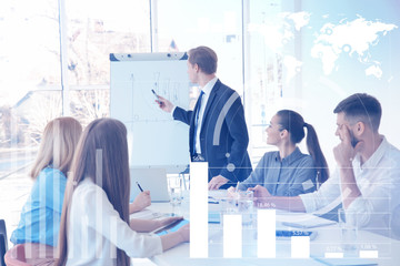 Business trainer giving presentation to group of people