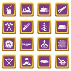 Timber industry icons set purple