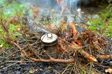 Pan on a bonfire.