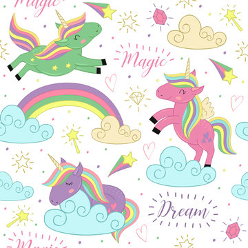 seamless pattern with magic unicorn  - vector illustration, eps