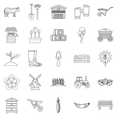 Homestead icons set, outline style