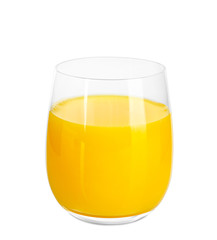 Glass of fresh orange juice on white background