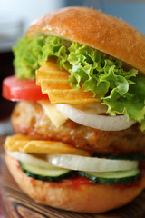 Tasty turkey burger, close up