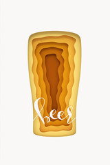 Paper cut illustration of beer glass. 3d render