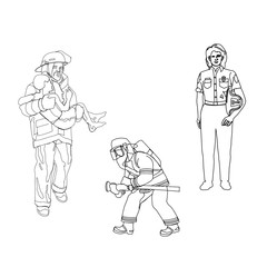 Vector - Firefighter Fireman Rescue Stick Figure outline Icons 