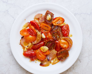Healthy homemade baked vegetables top view