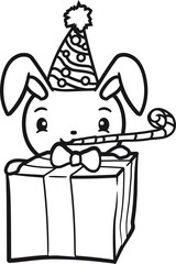 geburtstag geschenke feiern party hut spaß freundlich begrüßen kaninchen hase klein süß niedlich glücklich