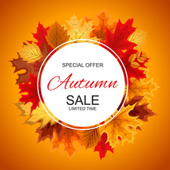 Abstract Vector Illustration Autumn Sale Background with Falling