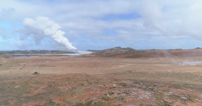 Reykjanes Iceland geothermal power plant aerial drone flyover 4k