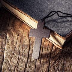 Closeup of wooden Christian cross