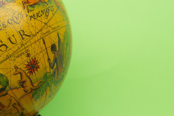 Globe sphere orb model effigy. Vintage style. Global concept. Close-up.
